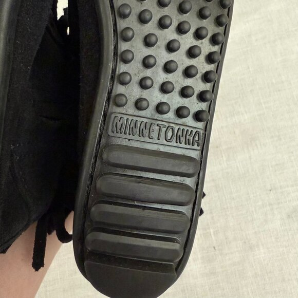 Minnetonka Black Suede Double Fringe Ankle Boots Womens Size 6 Zip Southwest - Picture 9 of 10